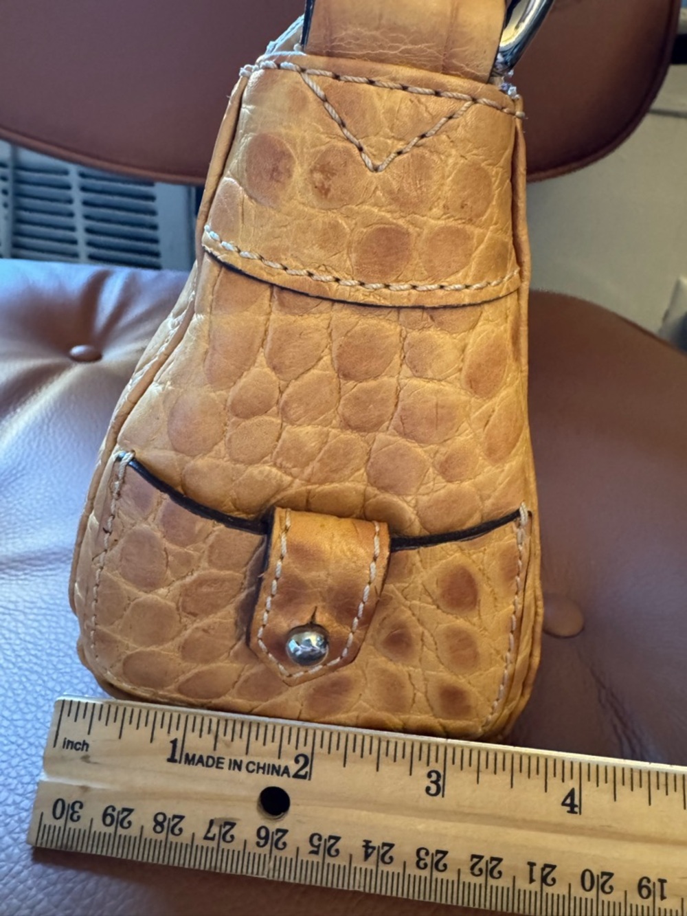 Vintage Dooney & Bourke Croc-Embossed Leather Shoulder Bag – Mustard - Picture 6 of 11